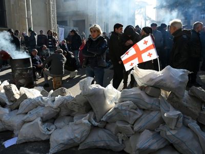 Протестующие у входа в здание парламента. Фото: Vano Shlamov / AFP